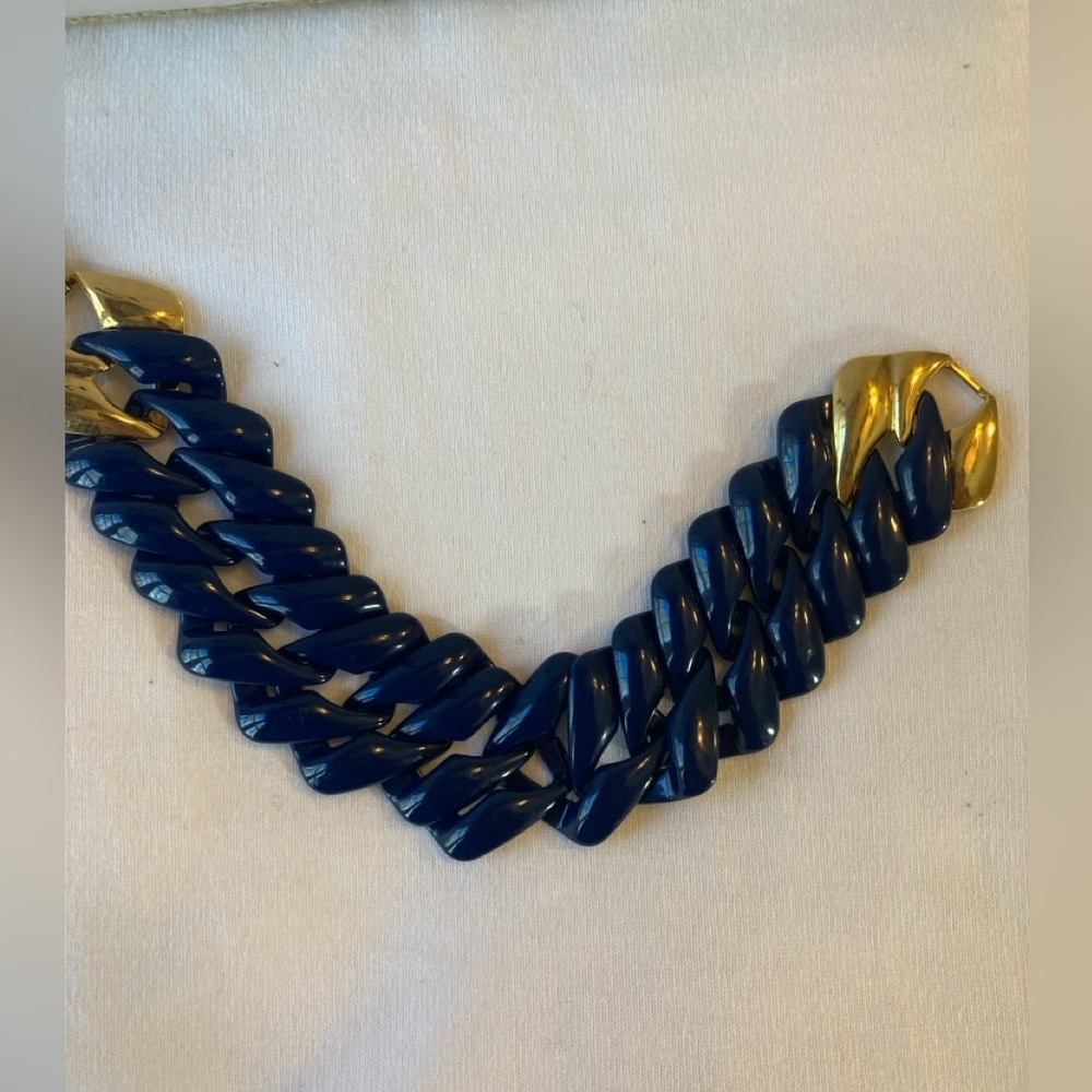Napier Vintage Navy Blue Enameled Chain Link Bracelet Gold Tone - Picture 10 of 10